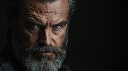 Obraz premium Close-up portrait of a serious, mature man with a beard.