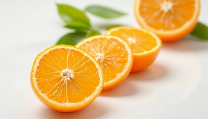 Fototapeta premium Citrus Slices: Vibrant Display of Freshness on Clean White Surface