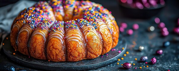 Delicious Homemade King Cake for Mardi Gras Festival Celebrating Fat Tuesday with Festive Louisiana Pastry and French Inspired Holiday Food Treats