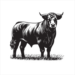 Cow, bull, cow and calf silhouette vector, drawing artwork