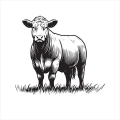 Cow, bull, cow and calf silhouette vector, drawing artwork