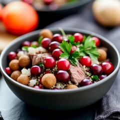 Luxury gourmet dog food with venison, quinoa, and cranberries