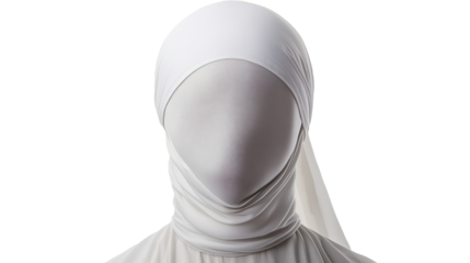 Faceless Woman, White Hijab, Studio Shot, Black Background, Identity