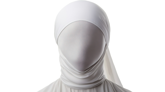 Faceless Woman, White Hijab, Studio Shot, Black Background, Identity