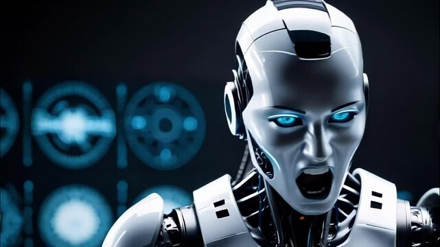 angry android screaming, artificial intelligence robot