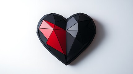 Obraz premium Low-poly red and black heart shape on white background.