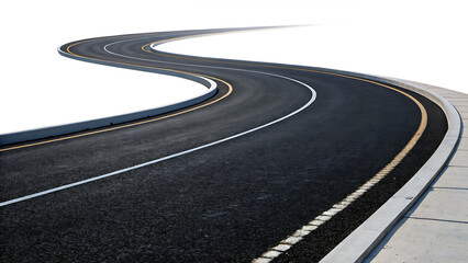 Curved Asphalt Road with Yellow Lines &ndash; Isolated on White Background as Transparent. PNG. AI GENERATED
