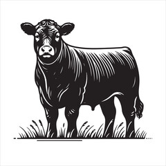 Cow, bull, cow and calf silhouette vector, drawing artwork