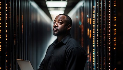 Fototapeta premium Confident IT professional standing in server room.