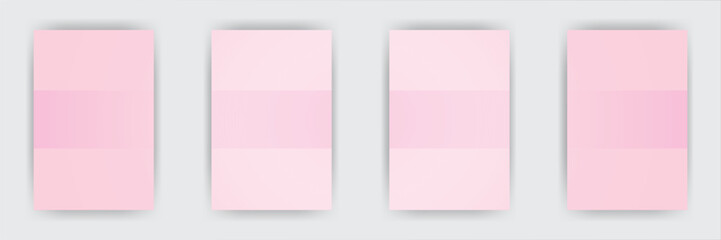 Fototapeta premium Pink notes arranged on gray background, simple design, website template