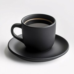 stylish matte black coffee cup paired with modern saucer on white