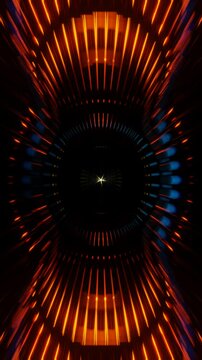 Vertical video of futuristic strobe-lit geometric prisms shifting in motion