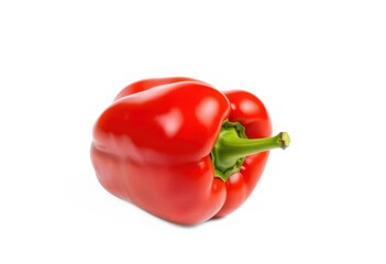 Single vibrant red bell pepper, glossy skin, isolated, background, photography