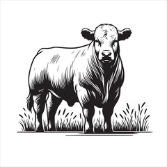 Cow, bull, cow and calf silhouette vector, drawing artwork