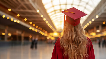 A young woman wearing a red graduation cap gazes thoughtfully ahead, embodying reflective confidence and future ambitions.