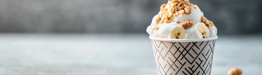 Dog-friendly ice cream with banana, yogurt, and peanut butter, in a stylish cup