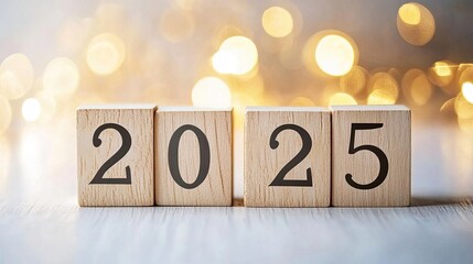 New Year 2025 Wooden Blocks Festive Lights