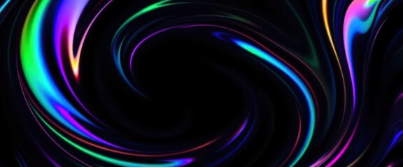 Fototapeta premium Dark, swirling holographic rainbow pattern with iridescent shine, light, gradient