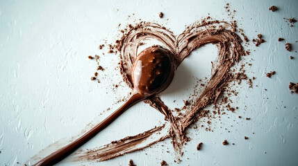 Fototapeta premium Chocolate Sauce Gracefully Drizzles in a Heart Shape Over a Delightful Ice Cream Scoop