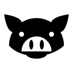 Pig Face Icon: Cute Farm Animal Head with Snout and Ears in Minimal Style
