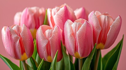 Fototapeta premium Isolated bouquet of beautiful pink tulips flowers showcasing spring's nature floral elegance perfect for celebrations like Valentine's Day, Easter, and Mother's Day.