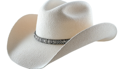 White straw cowboy hat, studio shot, isolated, fashion accessory
