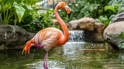 Fototapeta premium Pink flamingo standing in a pond.
