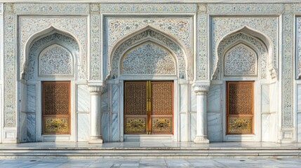 Obraz premium Ornate marble facade with three arched doorways.