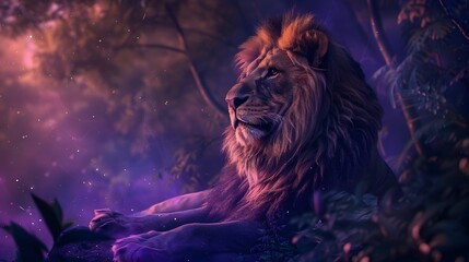 Naklejka premium Majestic Wild Powerful Lion Mane Wilderness King Animal Creature Big Cat Art