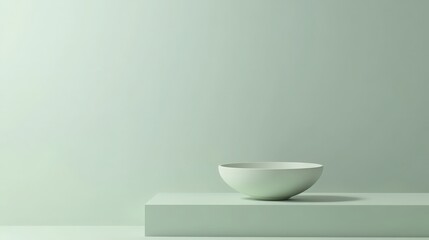 Minimalist Green Still Life Composition featuring a Bowl and Podium Stage