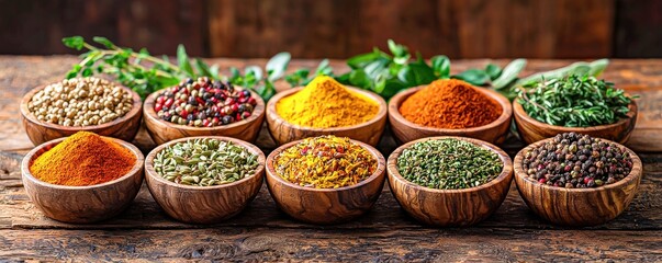 Healthy natural food collection of organic herbs and spices for wellness and alternative medicine with a focus on adaptogens to promote holistic health and vitality