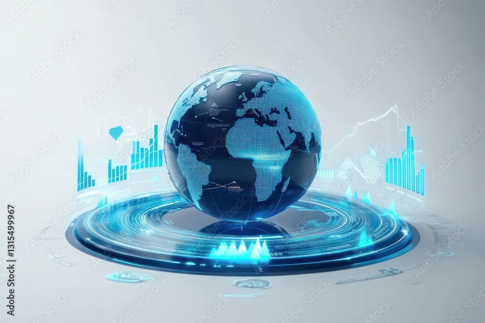 Poster futuristic globe with data visualization and analytics display