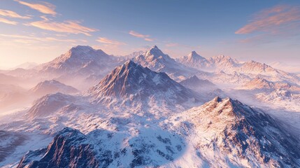 Majestic snow-capped mountain range at sunset.