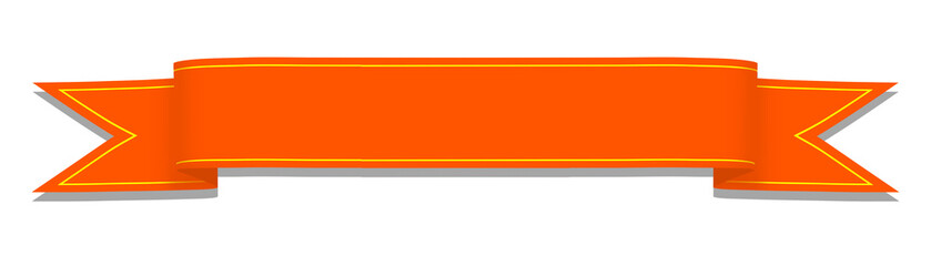 Orange ribbon banner, label, decor, flag design material on transparent background, PNG.