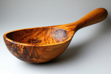 A beautiful wooden spoon with a deep bowl, made from a rare wood species with an expressive texture pattern. 