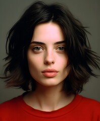 Fototapeta premium Close up portrait of a 30s age women with short black hair