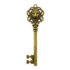 antique vintage gold key on transparent background