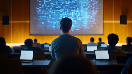 Engaged students in a computer science lecture hall