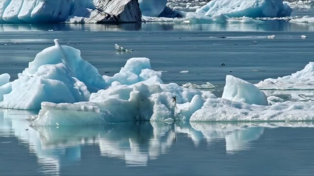 Ice floe melting in jokulsarlon glacier lagoon, iceland