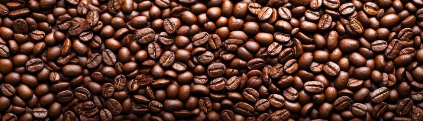 Obraz premium A close-up view of roasted coffee beans showcases their rich brown colors and textures, ideal for food blogs, advertising coffee products, or enhancing menu designs for cafÃ©s and restaurants,