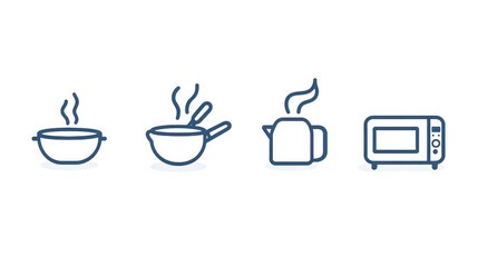 Black cooking mode icons set featuring pan microwave stove and oven symbols representing cooking time on a clean white background for food packaging vector illustration