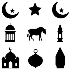 set of Islamic religious symbols Eid al-Fitr or Eid Mubarak vector illustration