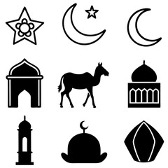 set of Islamic religious symbols Eid al-Fitr or Eid Mubarak vector illustration