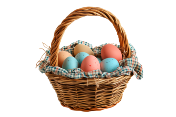 Basket with easter eggs isolated on transparent background