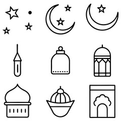 set of Islamic religious symbols Eid al-Fitr or Eid Mubarak vector illustration