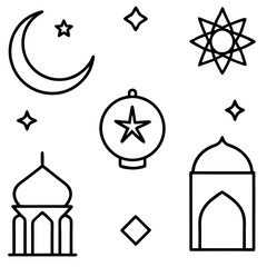 set of Islamic religious symbols Eid al-Fitr or Eid Mubarak vector illustration