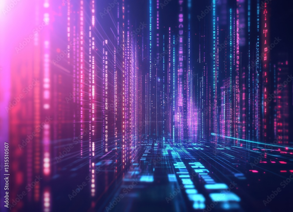 Poster abstract digital landscape of glowing neon lines and data streams representing advanced technology a