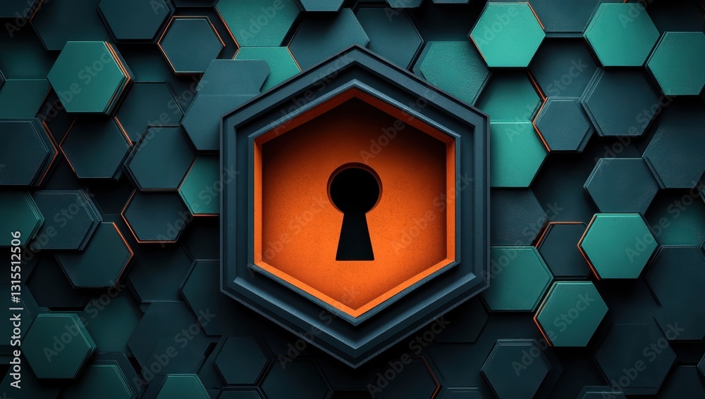 Poster abstract geometric background featuring a stylized keyhole design within a hexagonal shape surrounde
