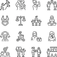 Collection of Linear Style Women Day Icons 

