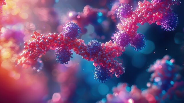 Three-Dimensional Molecular Structure of Insulin, Glucagon & Leptin as Three-Dimensional Rendered Infographic on Biology Peptide Hormone Structure.